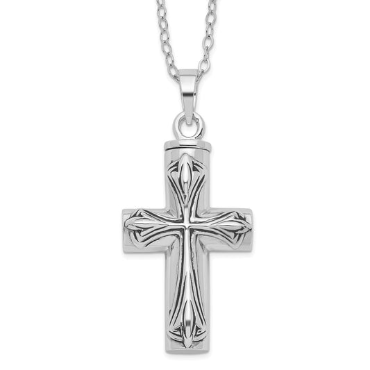 Sentimental Expressions Sterling Silver  Rhodium-plated Antiqued Cross Ash Holder 18 Inch Necklace 20 Inches