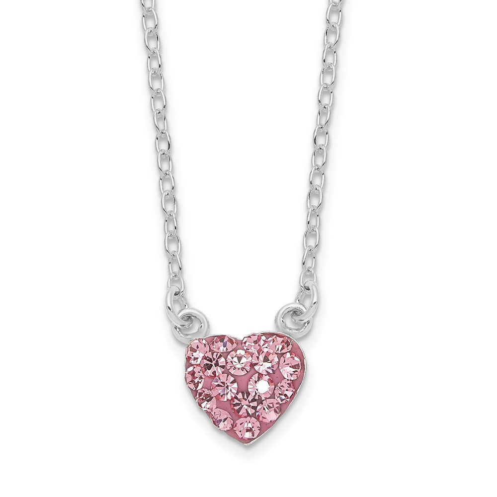 Sterling Silver Rhodium-plated Polished Pink Crystal Heart Necklace 25 Inches