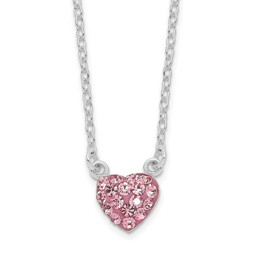 Sterling Silver Rhodium-plated Polished Pink Crystal Heart Necklace 25 Inches