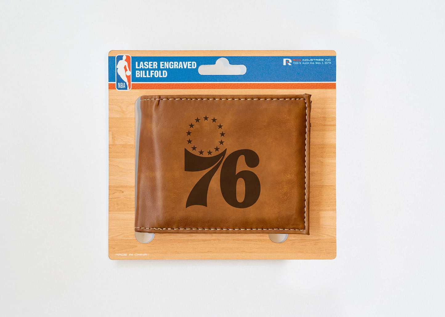 Philadelphia Basketball 76'ers Brown Bilfold Wallet with clear ID display, Sixers
