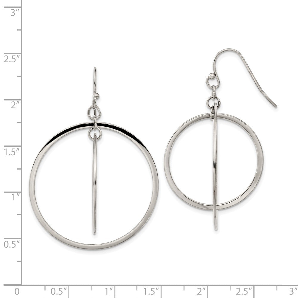 Stainless Steel Polished Double Circle Dangle Shepherd Hook Earrings