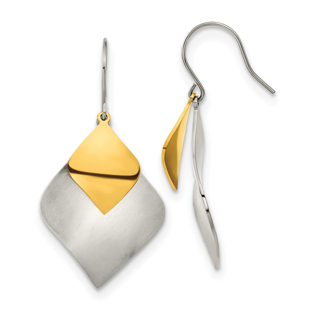 Stainless Steel Brushed & Polished Yellow IP-plated Shepherd Hook Earrings
