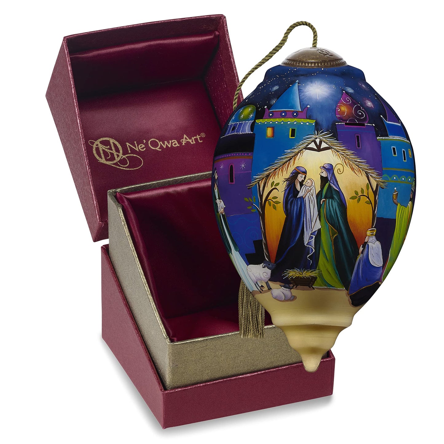Ne'Qwa Art 7211124 Glory to The Newborn King Hand-Painted Blown Glass Ornament, White