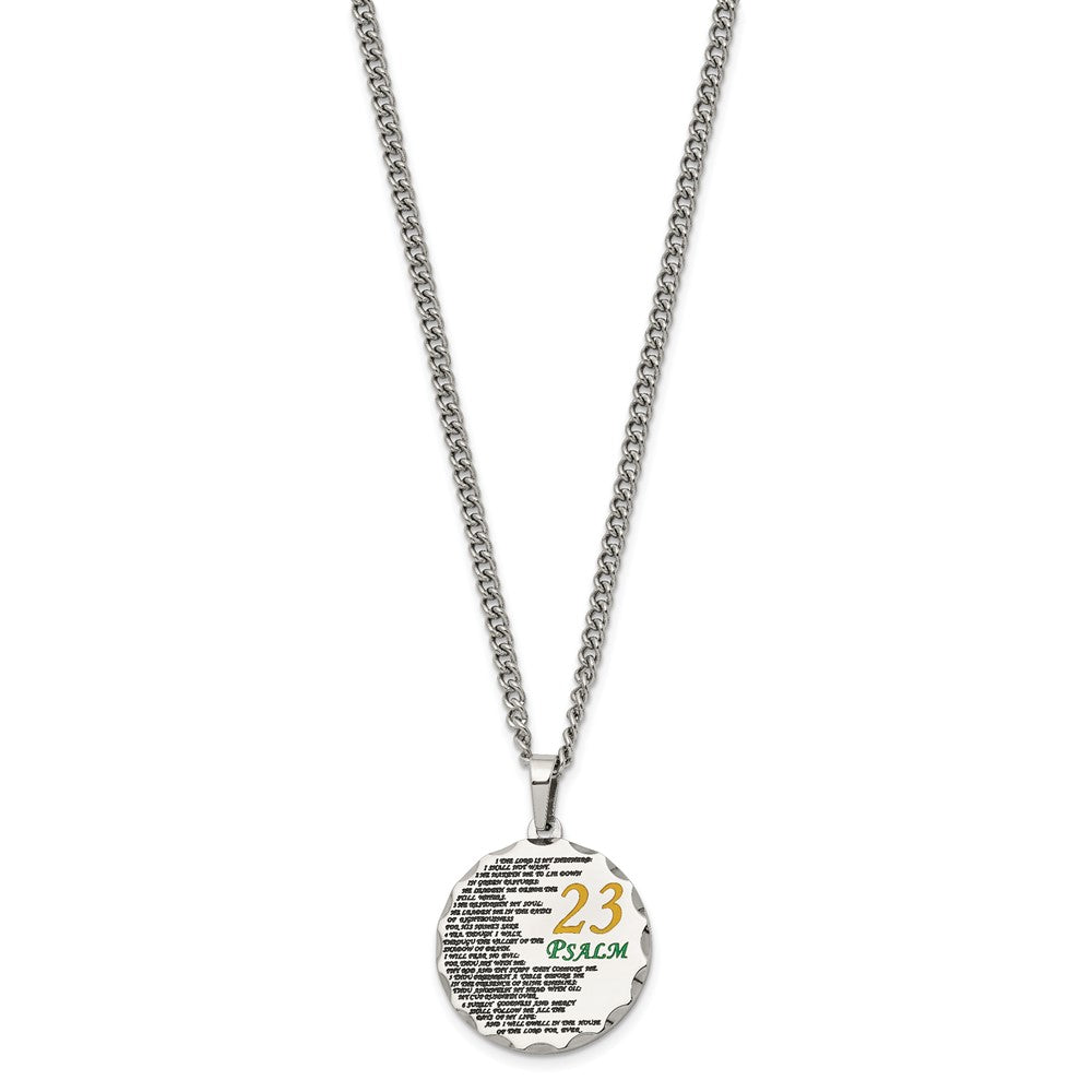 Stainless Steel Polished Acid Etched Psalm 23 24in Necklace