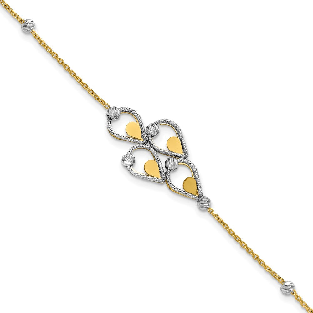 14K TT Polished / Dia-cut Fancy Bracelet w/.5in ext. Bracelet 7.5  inches