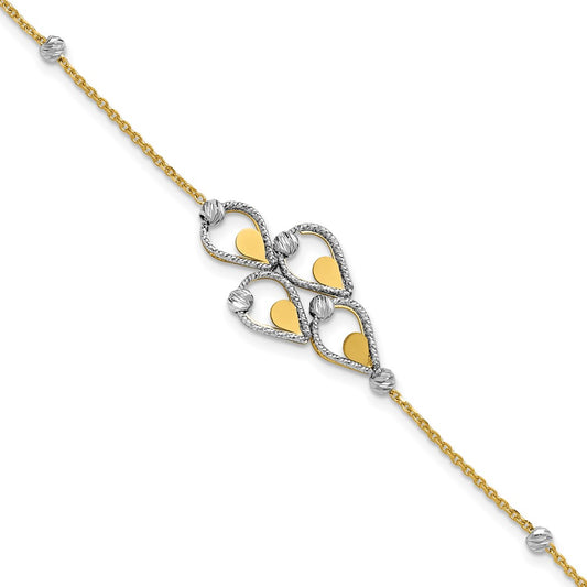 14K TT Polished / Dia-cut Fancy Bracelet w/.5in ext. Bracelet 7.5  inches