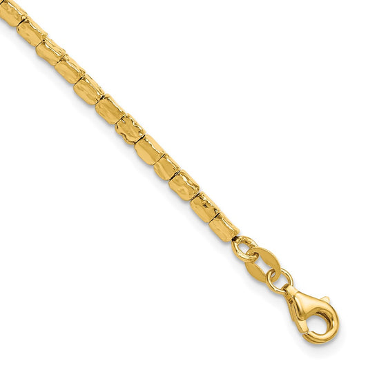 Sterling Silver Gold-plated Polished/Hammered w/1in ext. Bracelet 8  inches
