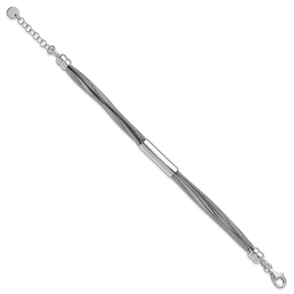 SS RH-pltd Wire Wrapped 3-strand Bar w/ 1in Ext. Bracelet 7  inches