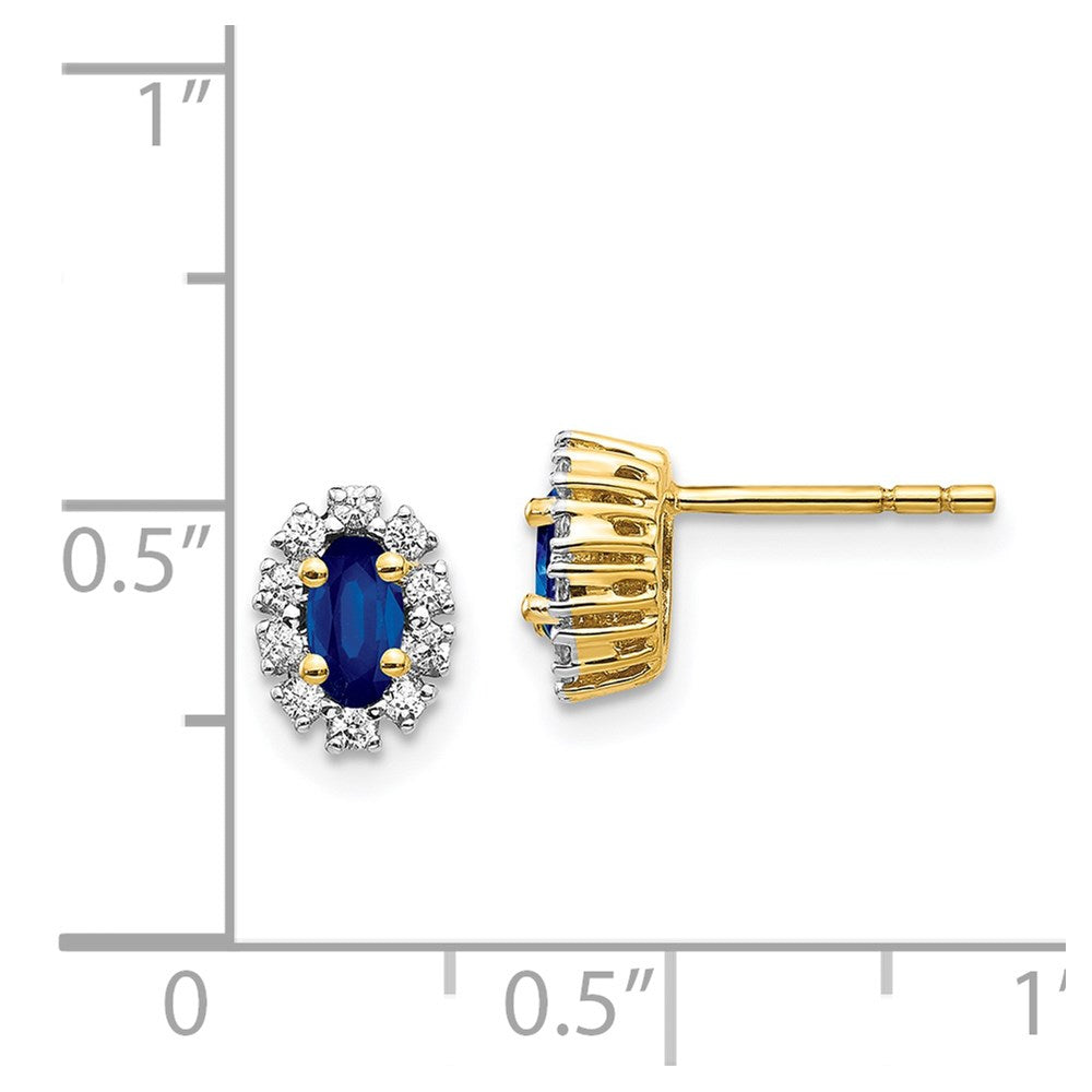 14k Yellow Gold Diamond and Sapphire Oval Halo Earrings