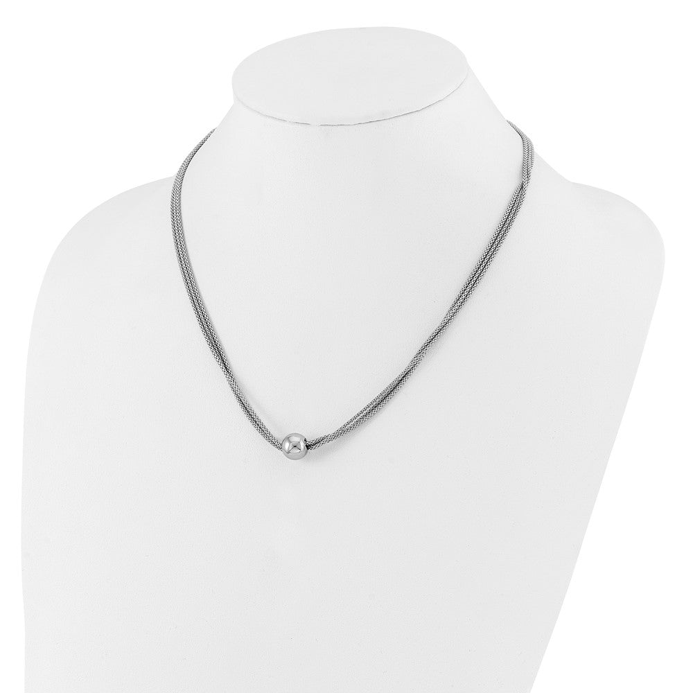 Sterling Silver RH-plt Polished 3-Strand Bead w/2in ext. Necklace