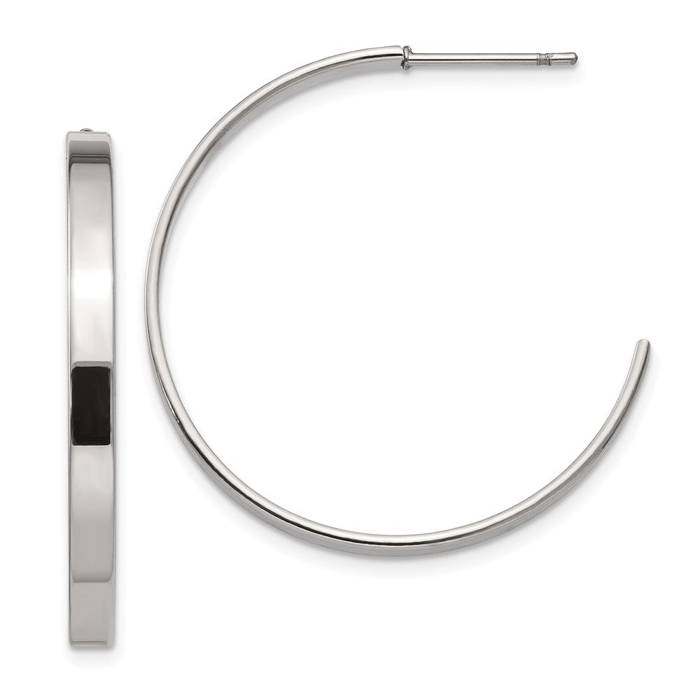 Stainless Steel Polished 33mm Diameter J Hoop Post Earrings