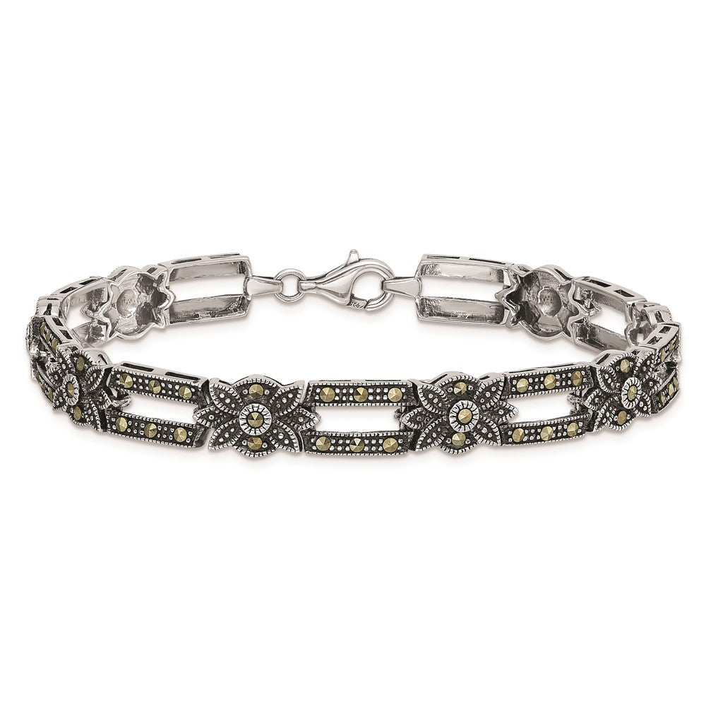 Sterling Silver Rhodium-plated Marcasite Bracelet 7.5 inches