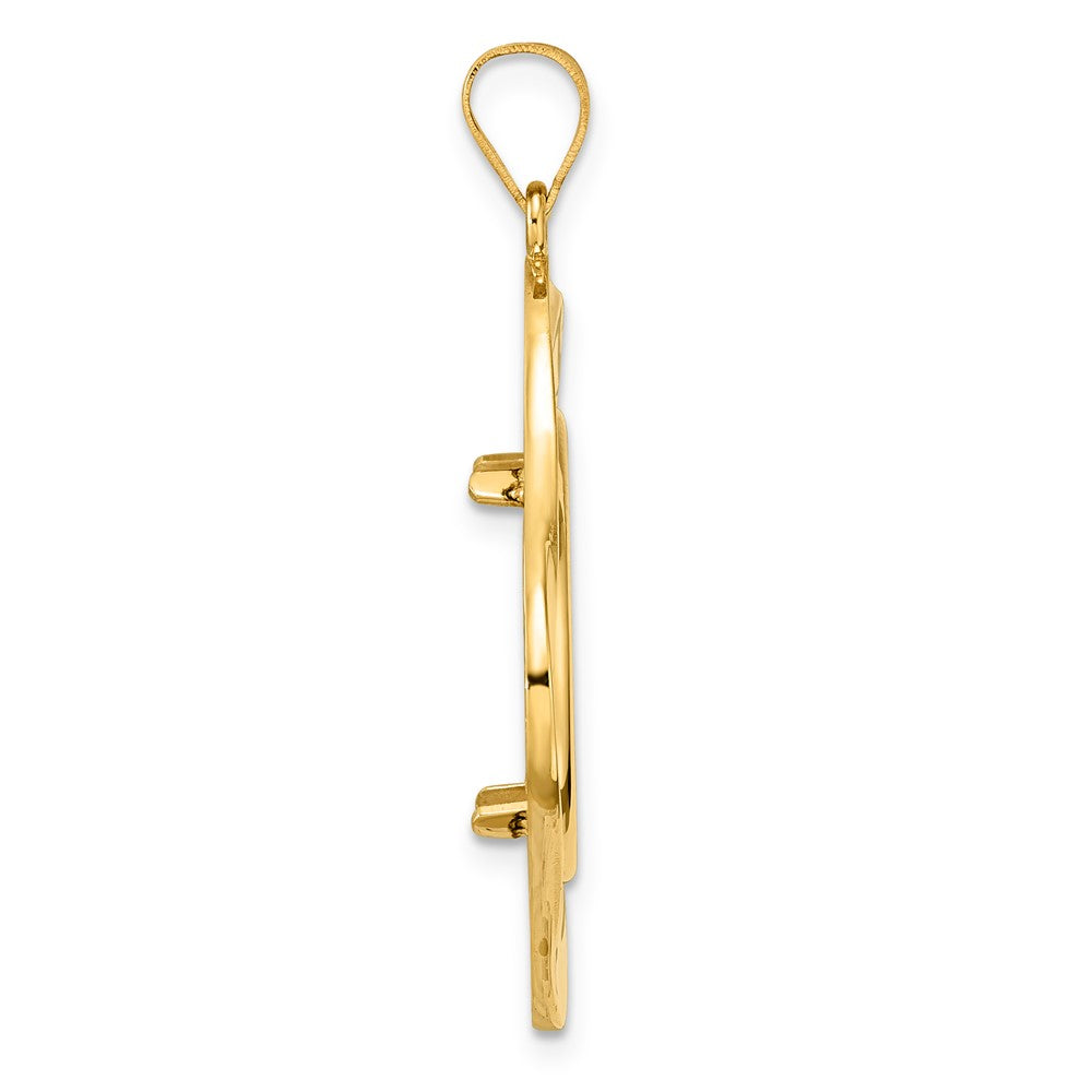 14k Polished Diagonal Riptide with 18.0mm Prong Coin Bezel Pendant