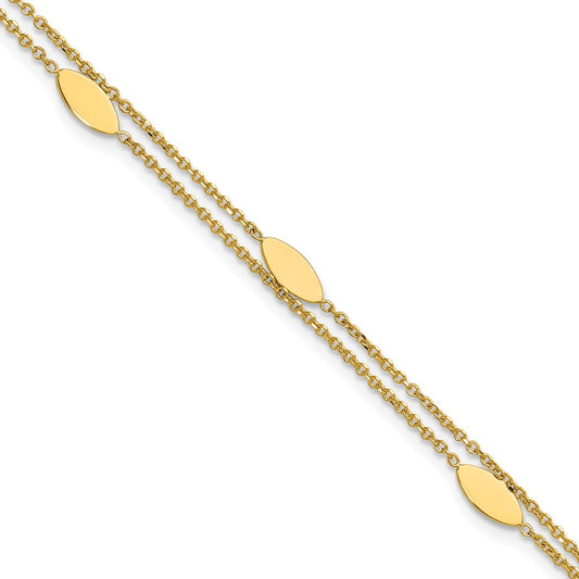 14K Polished Fancy 2-Strand Navette w/ .5in Ext. Bracelet