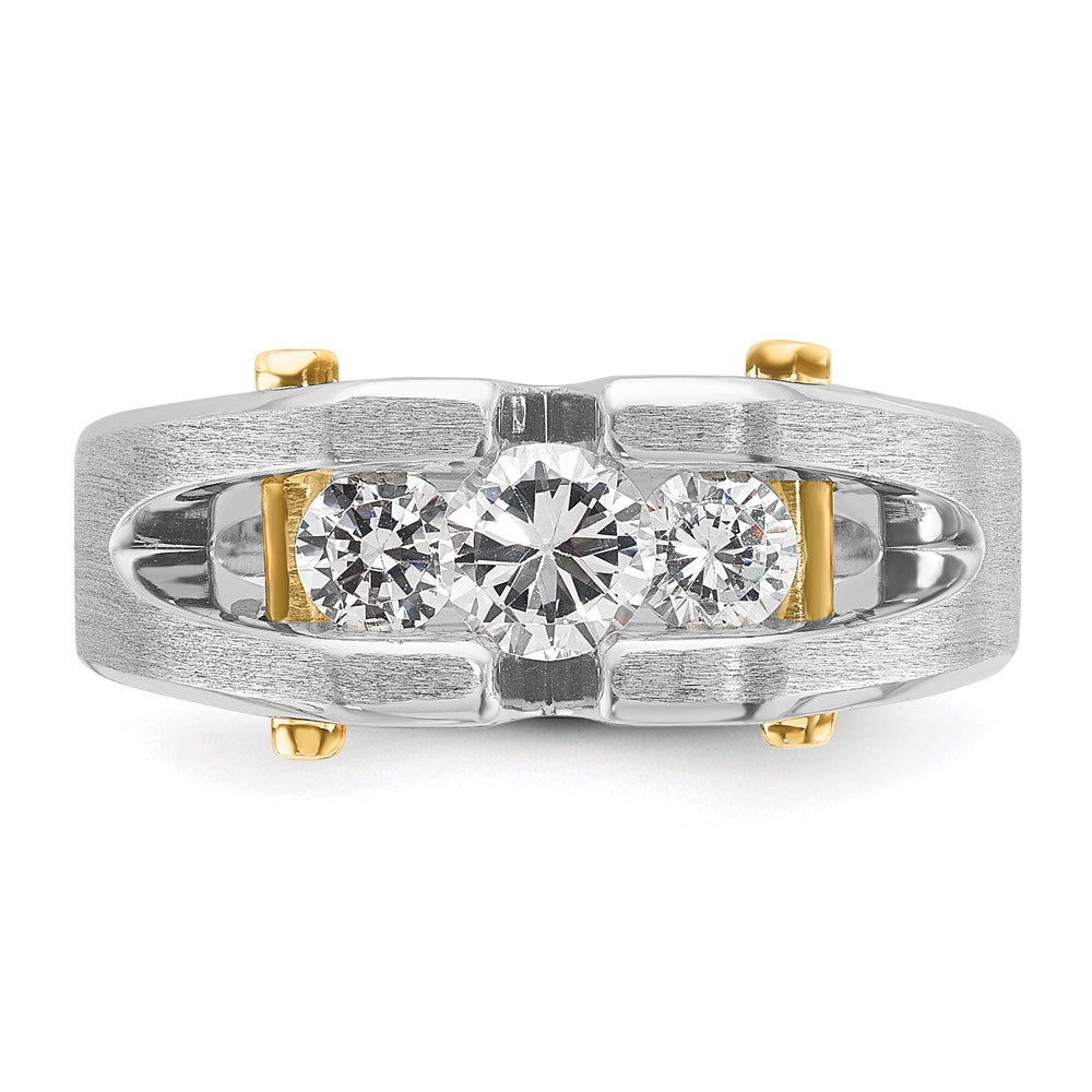 IBGoodman 14k Two-tone 3/4 carat Lab Grown Diamond VS/SI+ G+ Three Stone Complete Polished and Cut Out Men's Ring