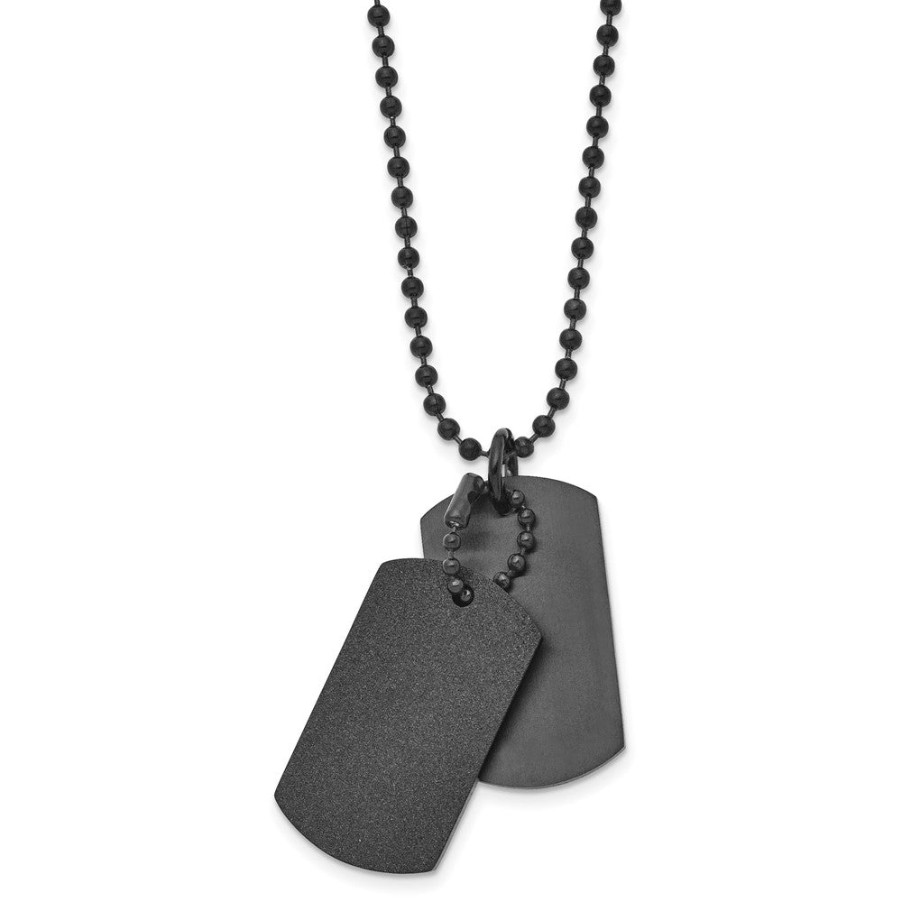 Stainless Steel Brushed and Laser Cut Black IP Double Dogtag 20in Necklace