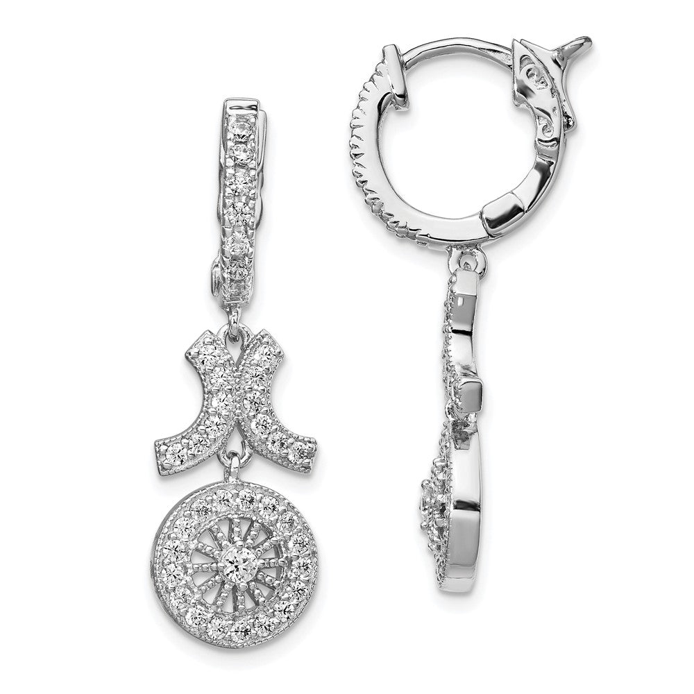 Sterling Shimmer Sterling Silver Rhodium-plated 74 Stone CZ Fancy Dangle Hinged Hoop Earrings