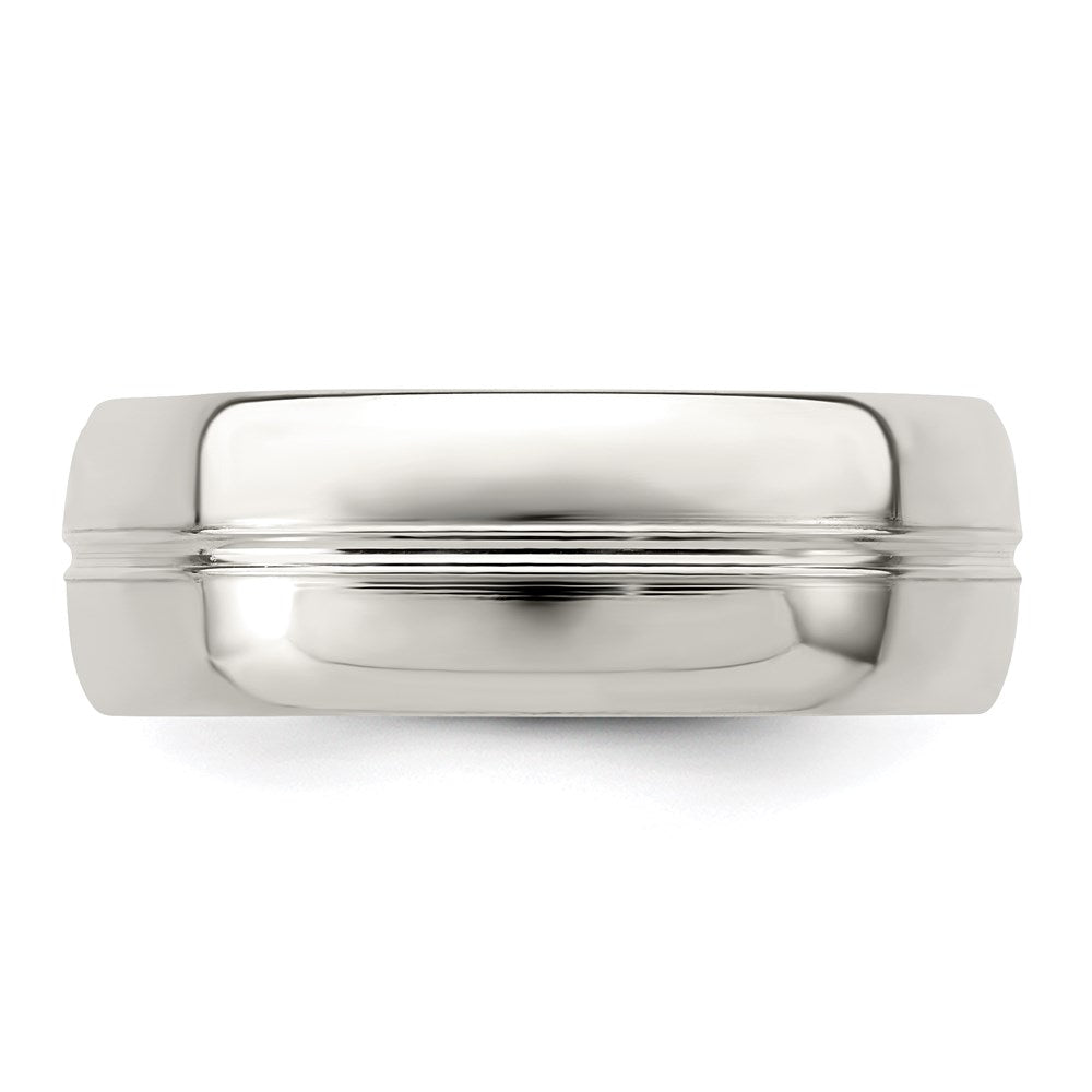 Sterling Silver 7mm Polished Domed Grooved Fancy Band Size 10.5