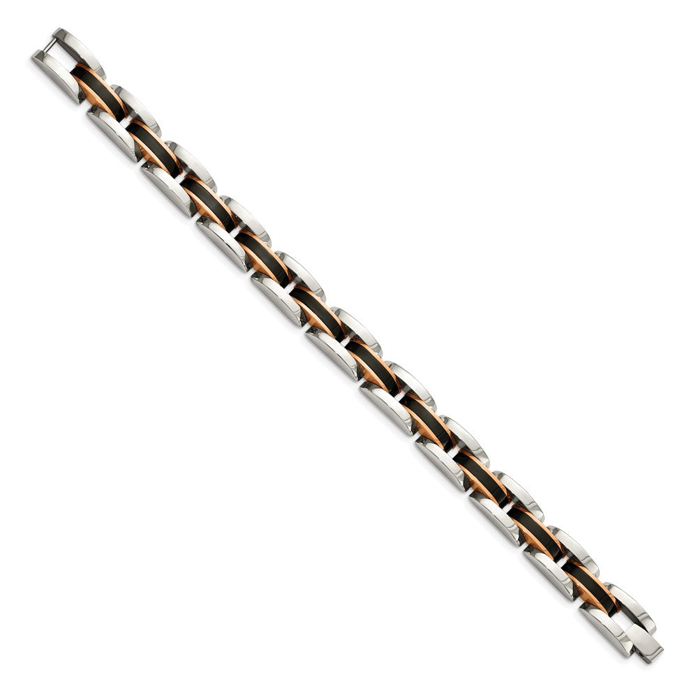 Stainless Steel Polished Black and Rose IP-plated 8.5in Bracelet 9 inches