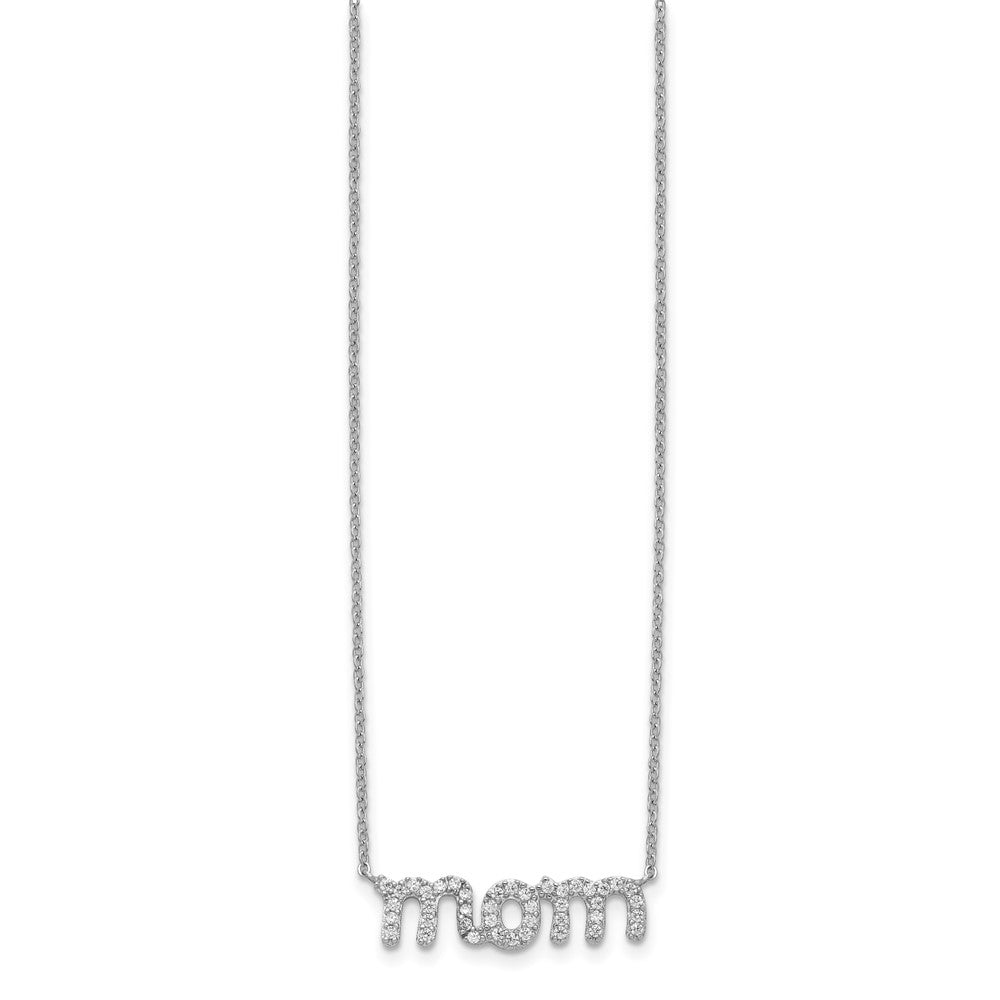 Sterling Silver Rhodium-plated MOM w/CZ Necklace 18 Inches