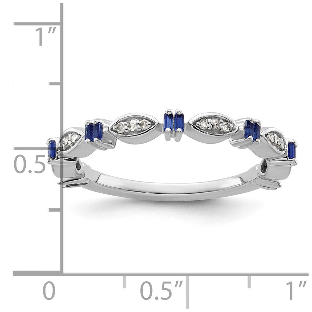Sterling Silver Stackable Expressions Created Sapphire Diamond Ring Size -5