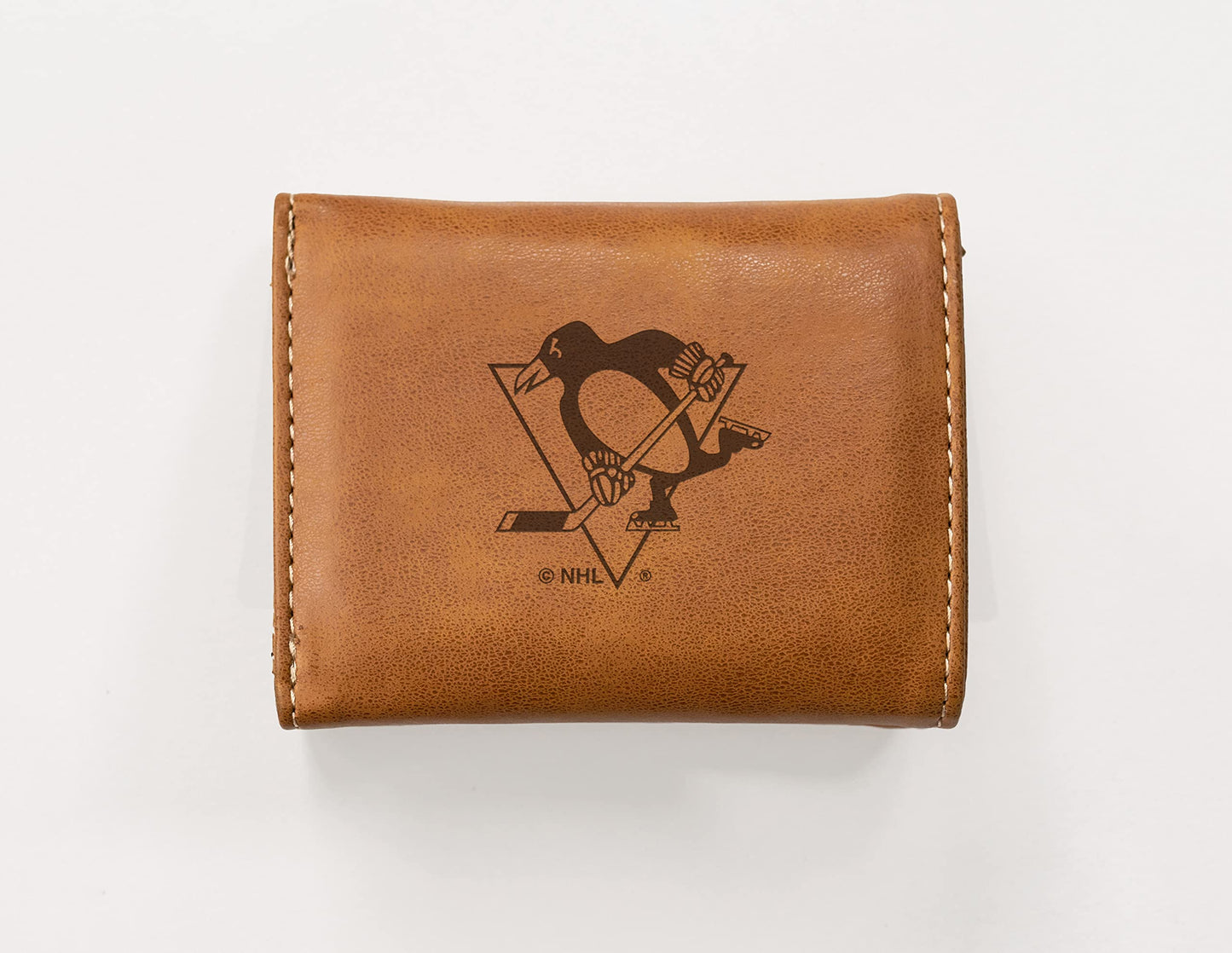 Hockey Rico Industries Pittsburgh  Brown Laser Engraved Trifold Laser Engraved Tri-Fold Wallet - Men's Accessory