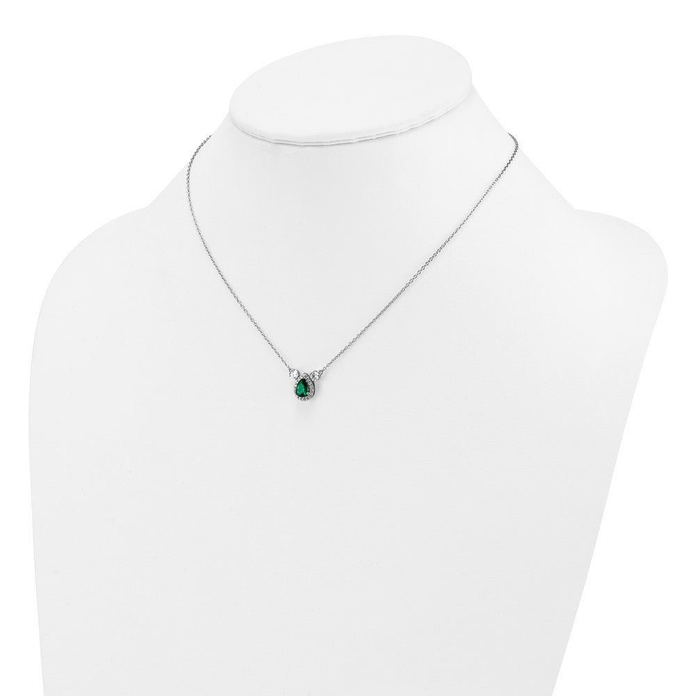 14k White Gold 1/2 carat Lab Grown Diamond VS/SI+ G+ and Created Emerald Three Stone 16 inch Necklace