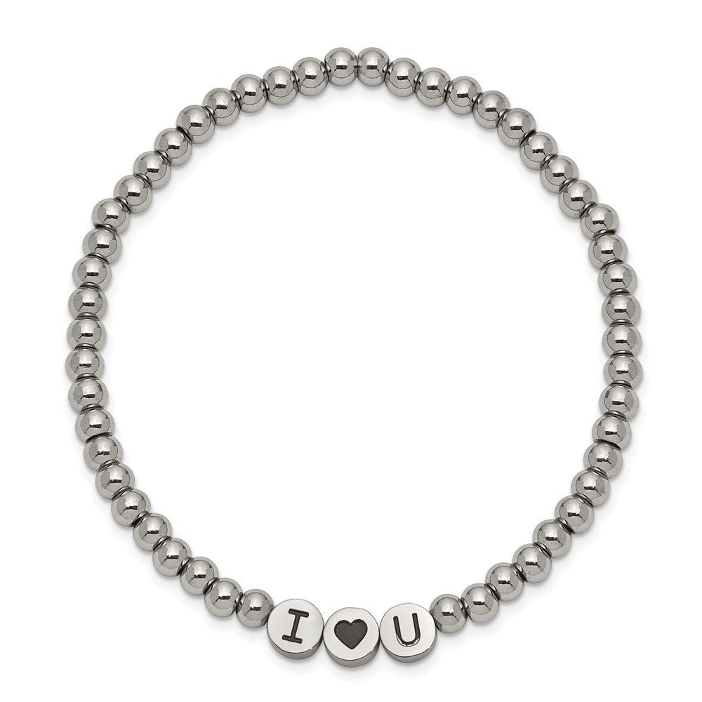 Stainless Steel Antiqued and Polished I HEART U Stretch Bracelet