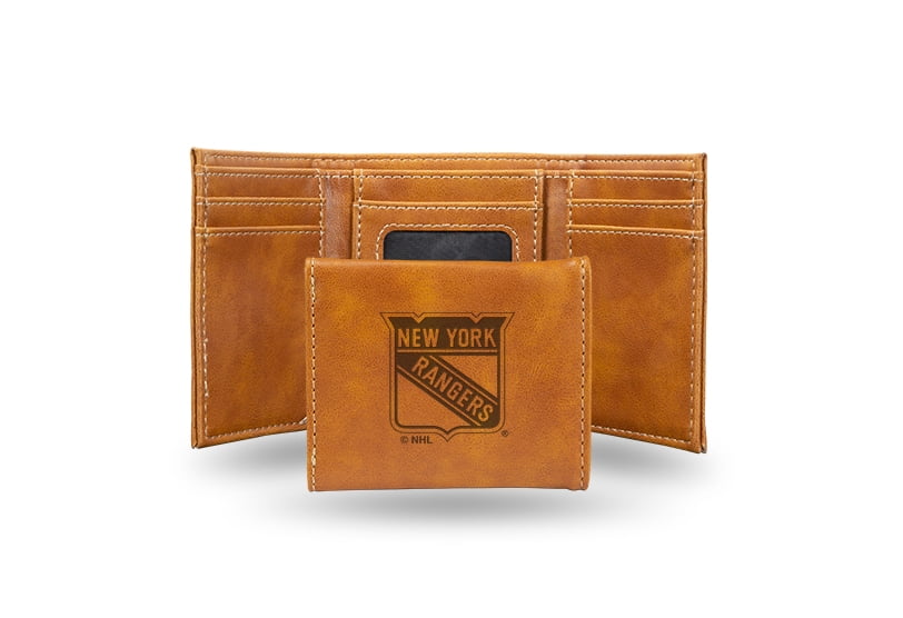 Hockey Rico Industries New York Rangers Brown Laser Engraved Trifold Laser Engraved Tri-Fold Wallet - Men's Accessory