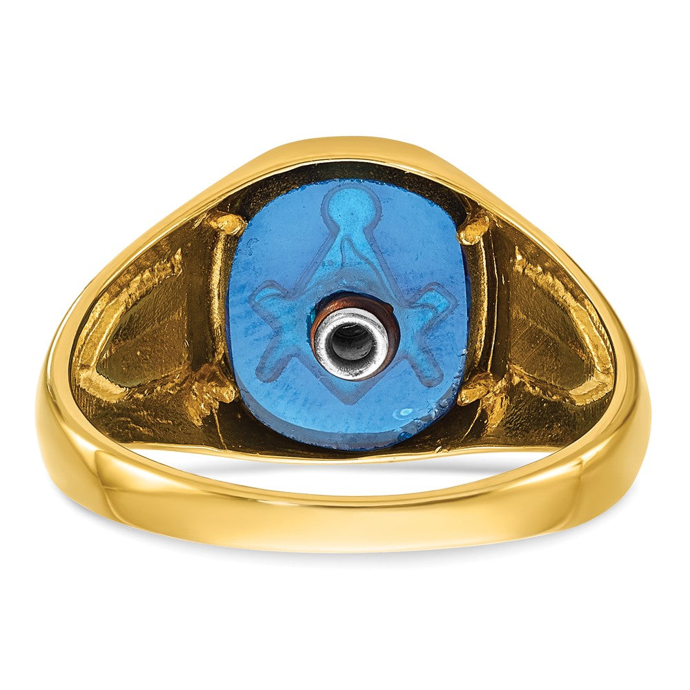 IBGoodman 14k with White Rhodium Men's Polished and Textured with Lab Created Sapphire Blue Lodge Master Masonic Ring Size 10