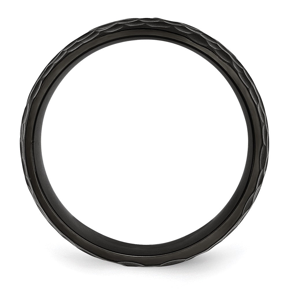 Stainless Steel Hammered Black IP-plated 8mm Band Size - 12