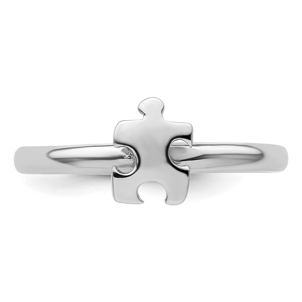 Sterling Silver Stackable Exp. Rhodium-plated Awareness Puzzle Piece Ring Size -5