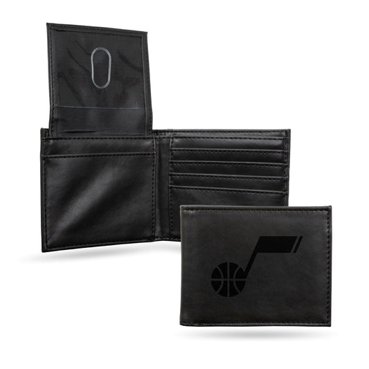 Utah NBA Jazz Laser Engraved Black Billfold Wallet
