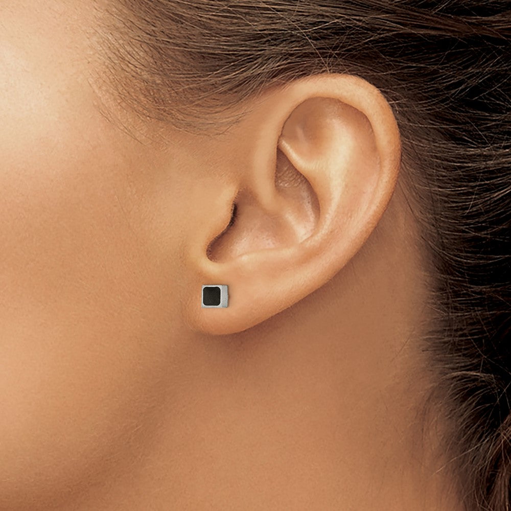 Titanium Brushed with Black Enamel Square Post Earrings