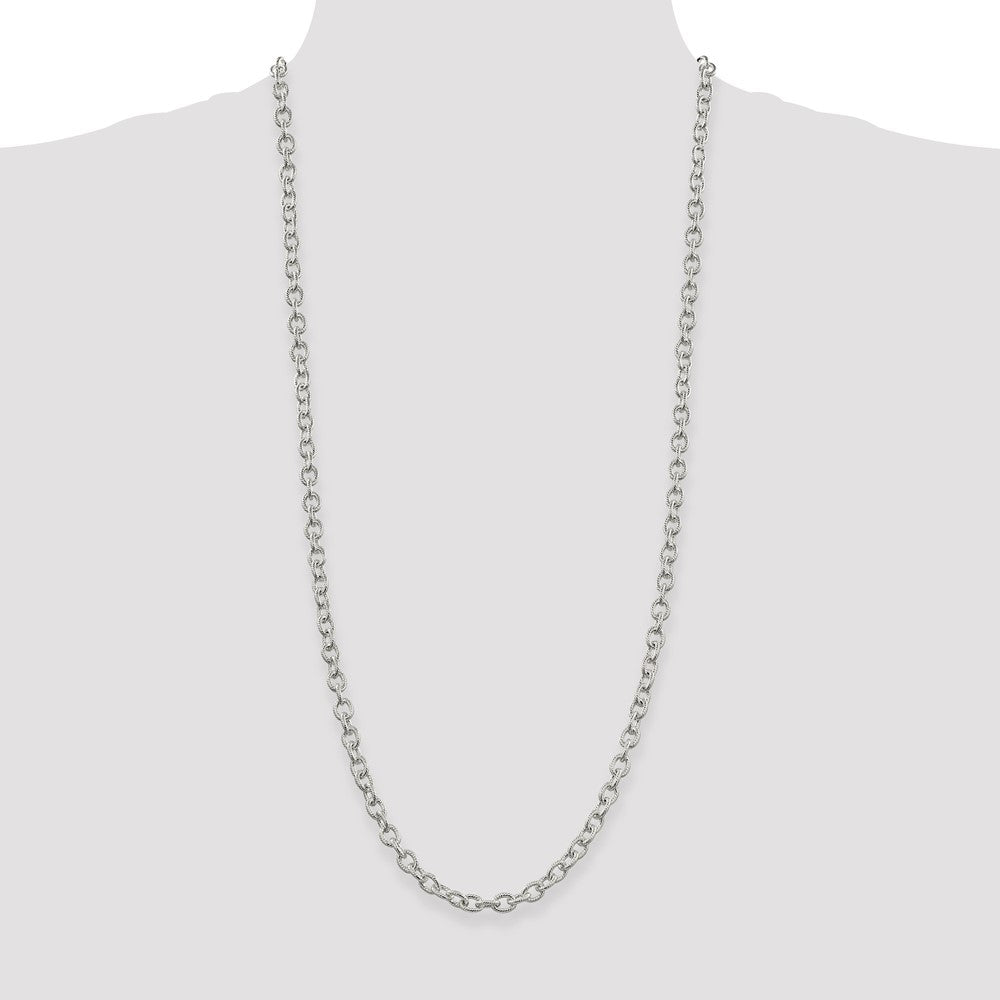 Sterling Silver 6.25mm Fancy Patterned Rolo Chain 30 Inches