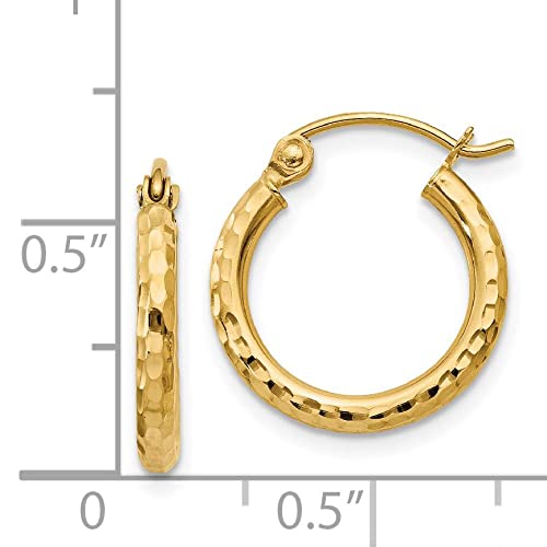 14k Yellow Gold Hollow Polished Hinged post Sparkle Cut 2mm Round Tube Hoop Earrings Measures 11x11mm Jewelry for Women