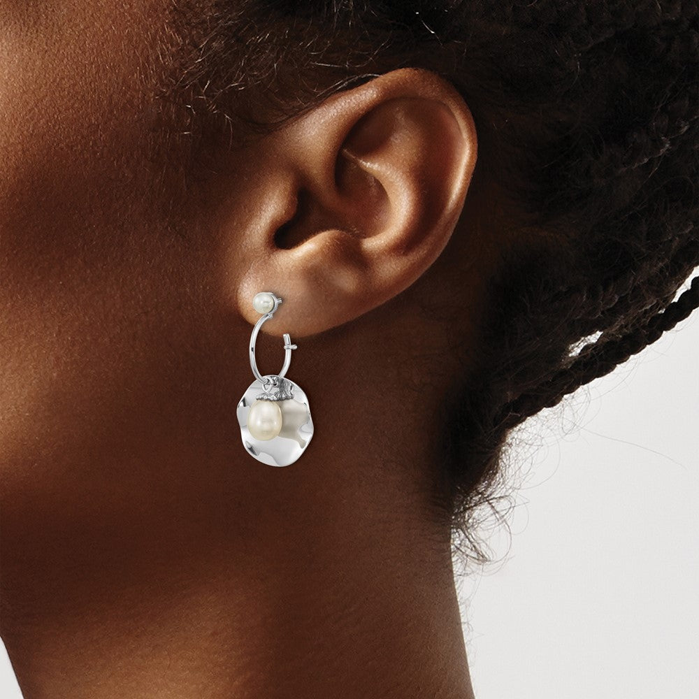 Sterling Silver Rhodium-plated 3-6mm White Rice FWC Pearl Dangle Earrings