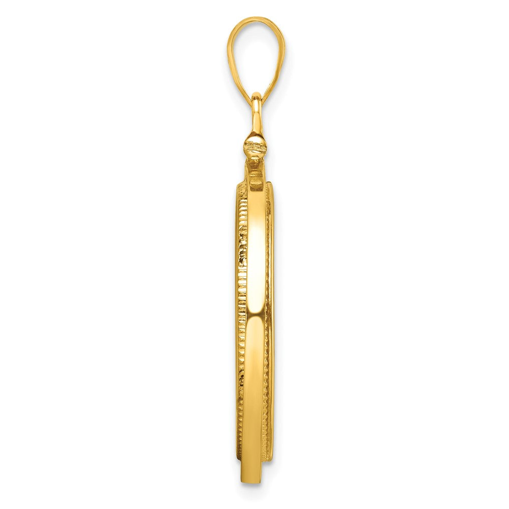 Wideband Distinguished Coin Jewelry 14k Polished and Beaded 22.0mm x 1.9mm Screw Top Coin Bezel Pendant