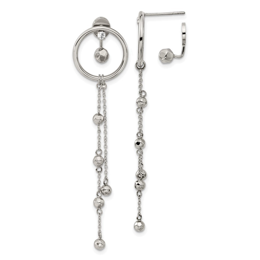 Stainless Steel Polished Preciosa Crystal Front & Back Post Dangle Earrings