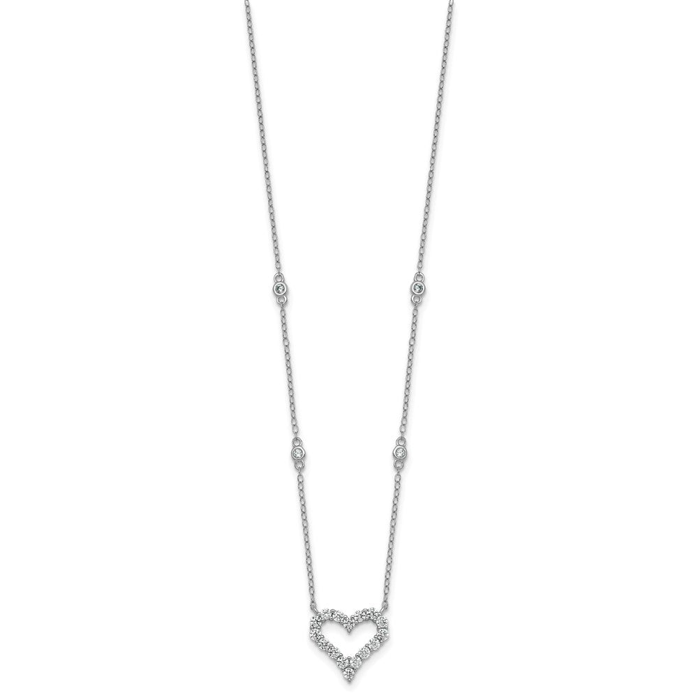 Sterling Silver RH-plated Polished CZ Open Heart 18in Necklace 18 Inches