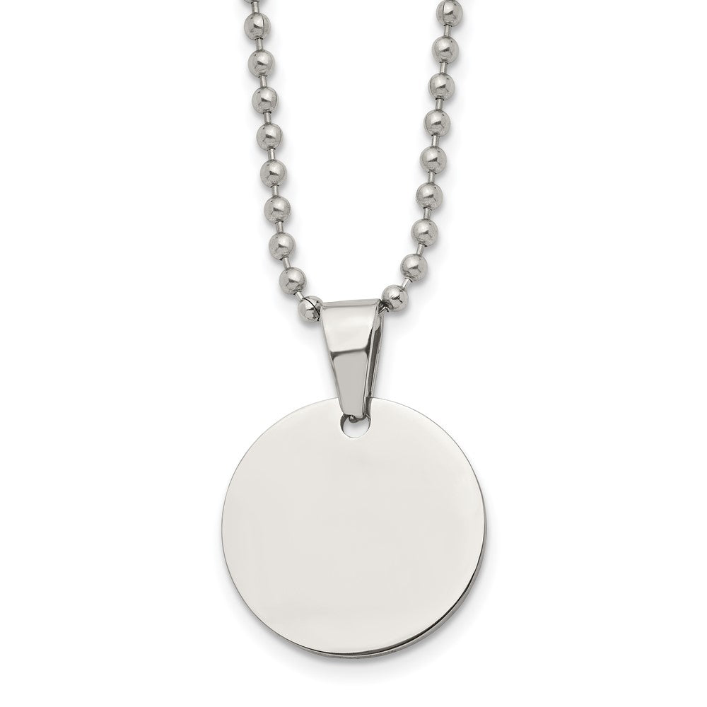 Stainless Steel Brushed & Polished Round 2mm Dog Tag 24in Necklace