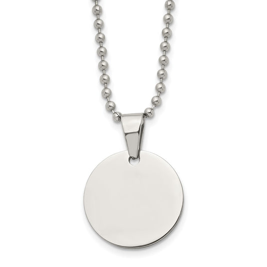 Stainless Steel Brushed & Polished Round 2mm Dog Tag 24in Necklace