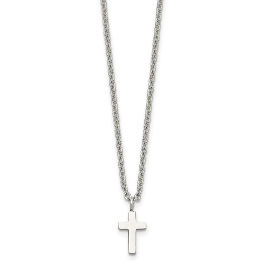 Stainless Steel Polished 11mm Cross 18in Necklace