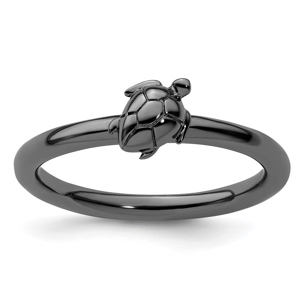 Sterling Silver Stackable Expressions Black-plated Turtle Ring Size -10