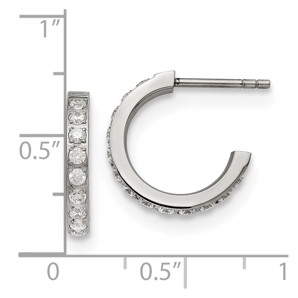 Stainless Steel Polished with CZ Post Hoop Earrings