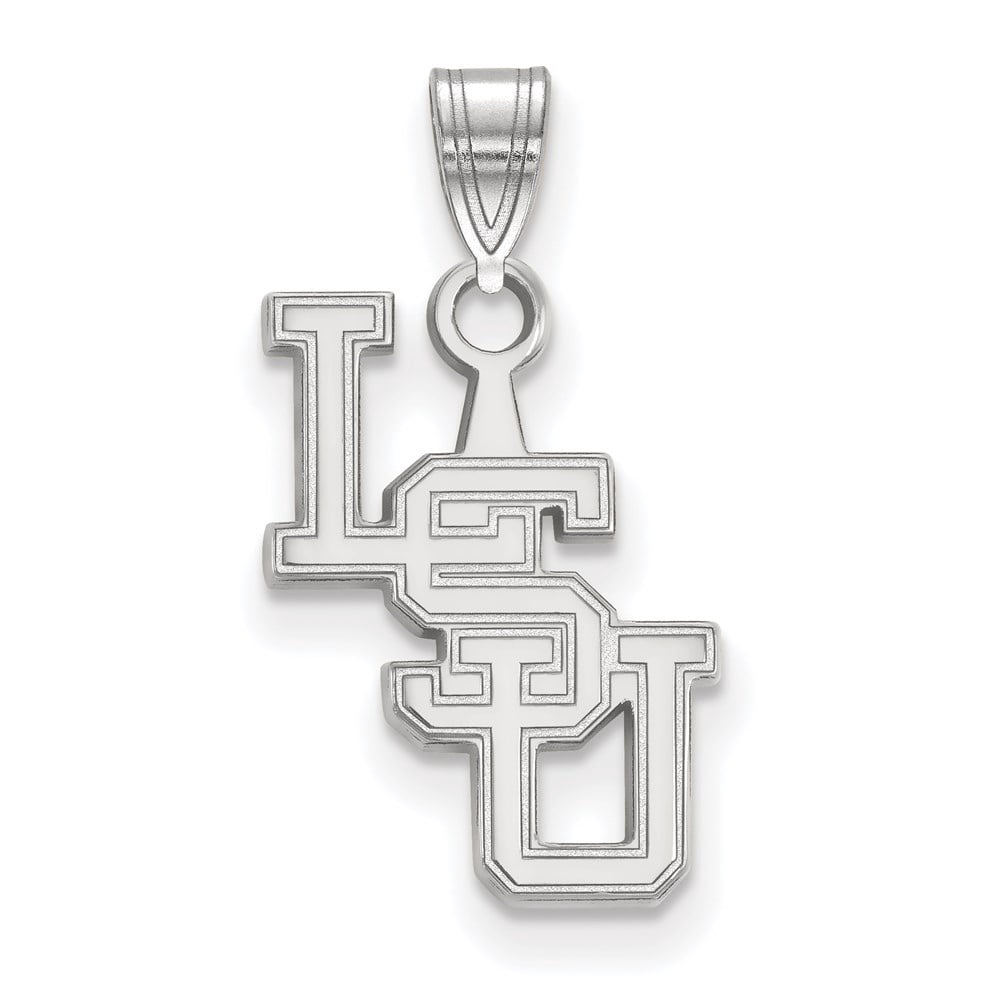 Sterling Silver Rhodium-plated LogoArt Louisiana State University L-S-U Small Pendant Q-SS079LSU
