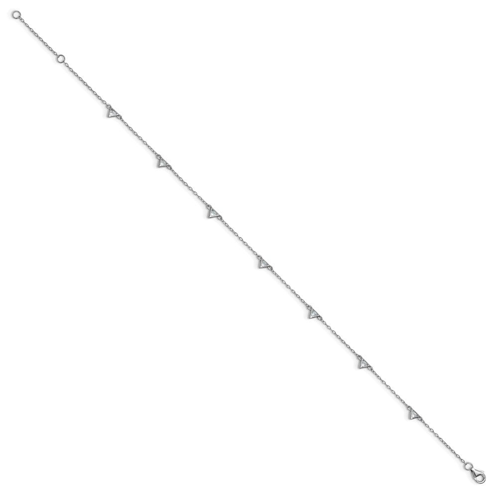 Cheryl M Sterling Silver Rhodium-plated Polished Trillion-cut CZ 9.5 Inch with 1 Inch Extension Anklet 9.5 inches