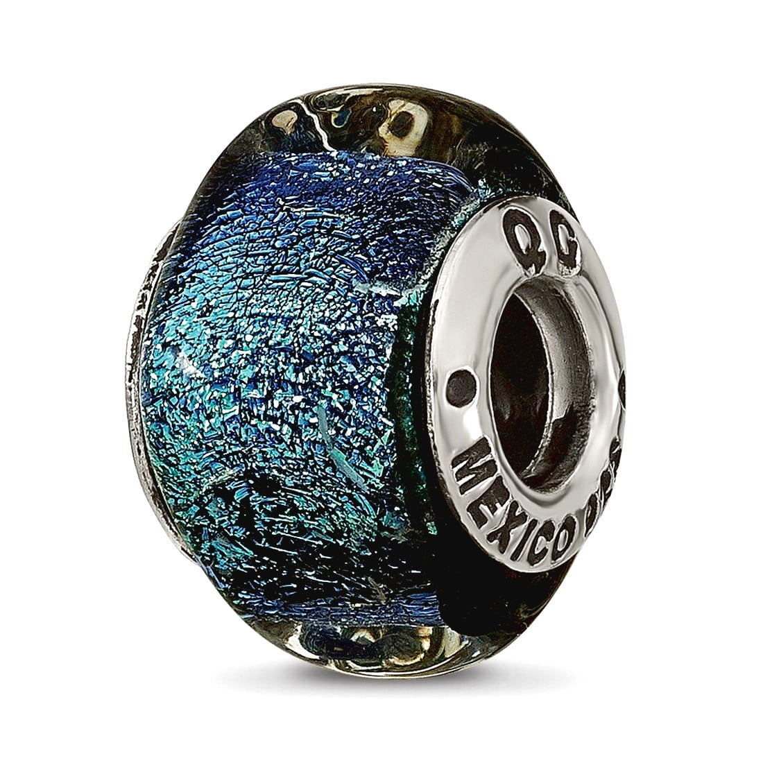 Sterling Silver Reflections Blue Dichroic Glass Square Bead