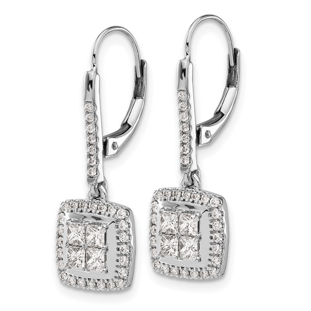 14k White Gold Diamond Cluster Leverback Earrings