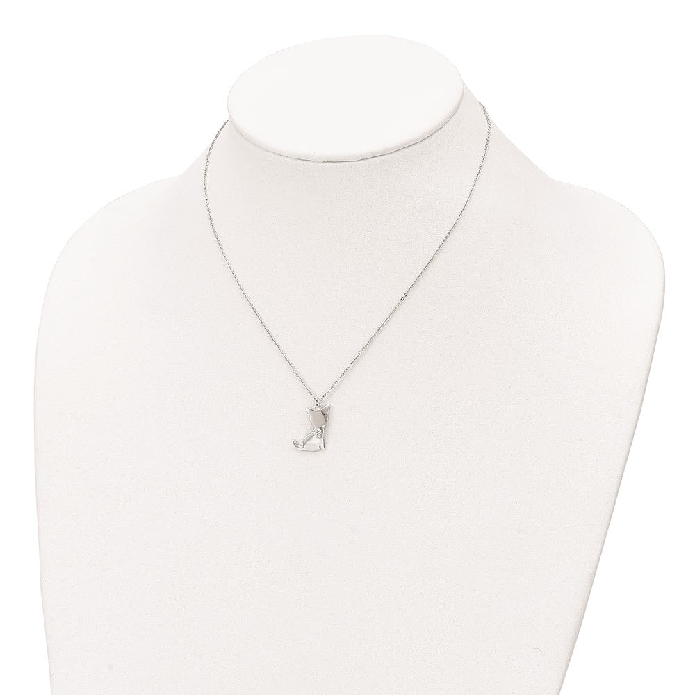 Sterling Silver Rhodium-plated CZ Heart Cat Necklace 16 Inches
